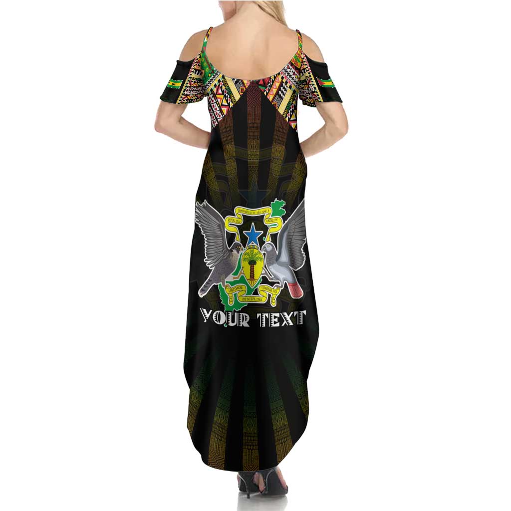 Personalized Sao Tome and Principe Roots Summer Maxi Dress African Map in Fingerprint and Tribal Colors