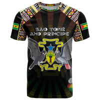 Personalized Sao Tome and Principe Roots T Shirt African Map in Fingerprint and Tribal Colors