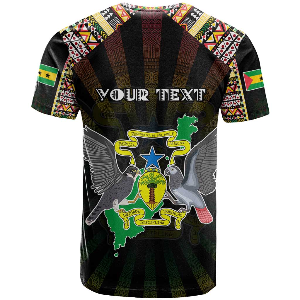 Personalized Sao Tome and Principe Roots T Shirt African Map in Fingerprint and Tribal Colors