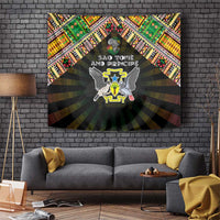 Sao Tome and Principe Roots Tapestry African Map in Fingerprint and Tribal Colors