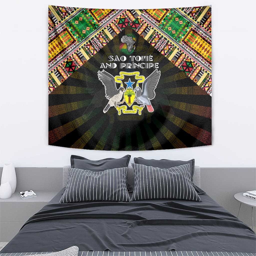 Sao Tome and Principe Roots Tapestry African Map in Fingerprint and Tribal Colors