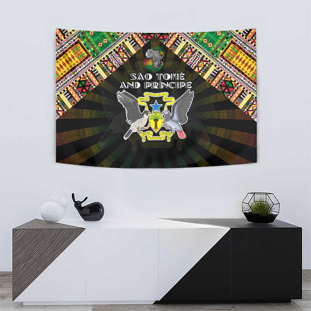 Sao Tome and Principe Roots Tapestry African Map in Fingerprint and Tribal Colors