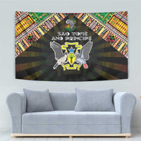 Sao Tome and Principe Roots Tapestry African Map in Fingerprint and Tribal Colors