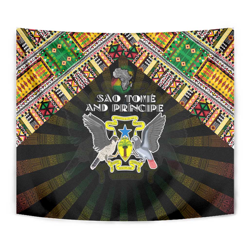 Sao Tome and Principe Roots Tapestry African Map in Fingerprint and Tribal Colors