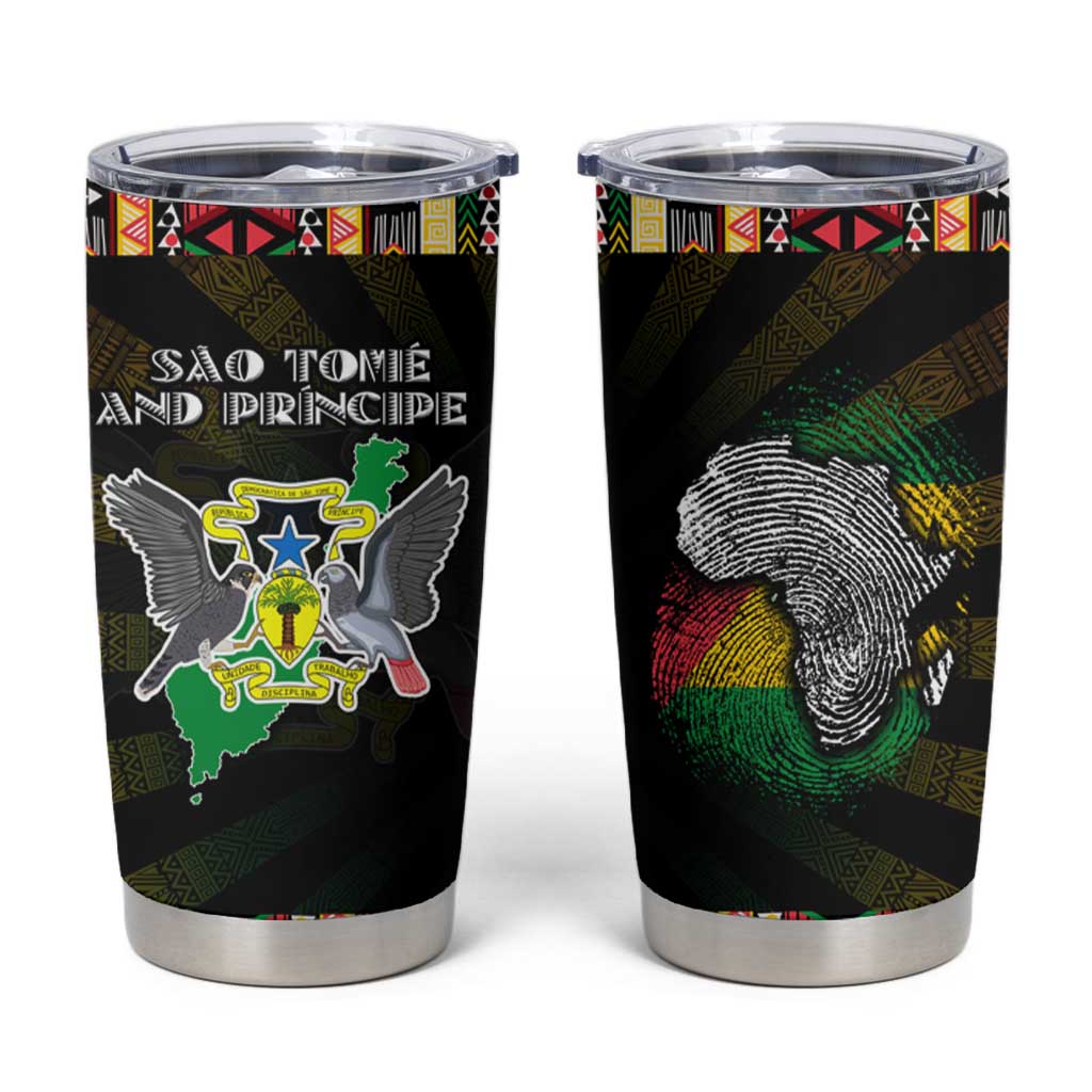 Sao Tome and Principe Roots Tumbler Cup African Map in Fingerprint and Tribal Colors