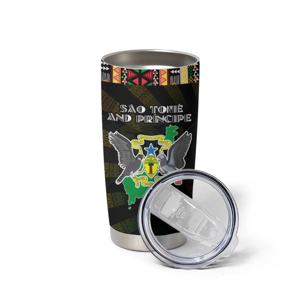 Sao Tome and Principe Roots Tumbler Cup African Map in Fingerprint and Tribal Colors
