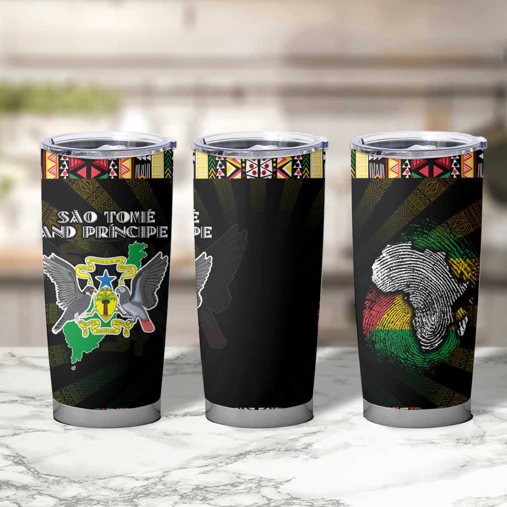 Sao Tome and Principe Roots Tumbler Cup African Map in Fingerprint and Tribal Colors