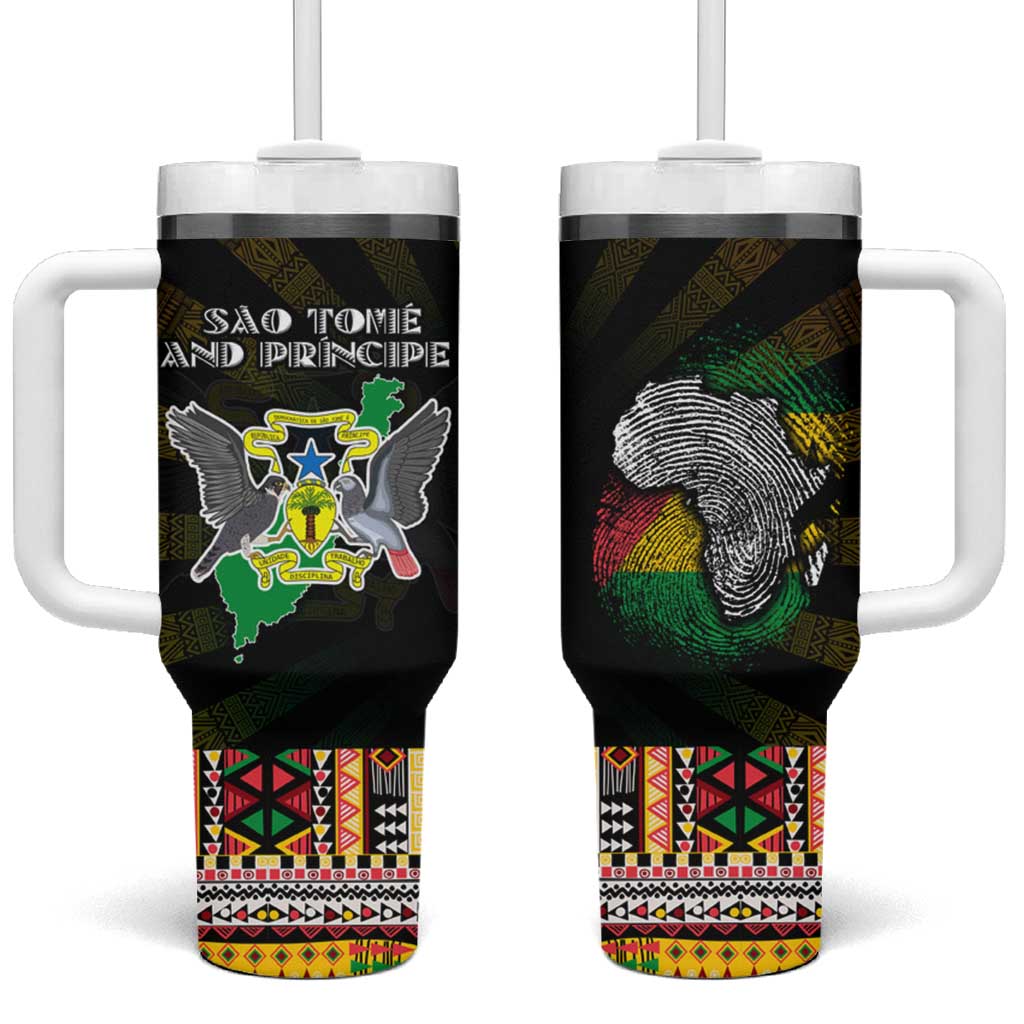Sao Tome and Principe Roots Tumbler With Handle African Map in Fingerprint and Tribal Colors