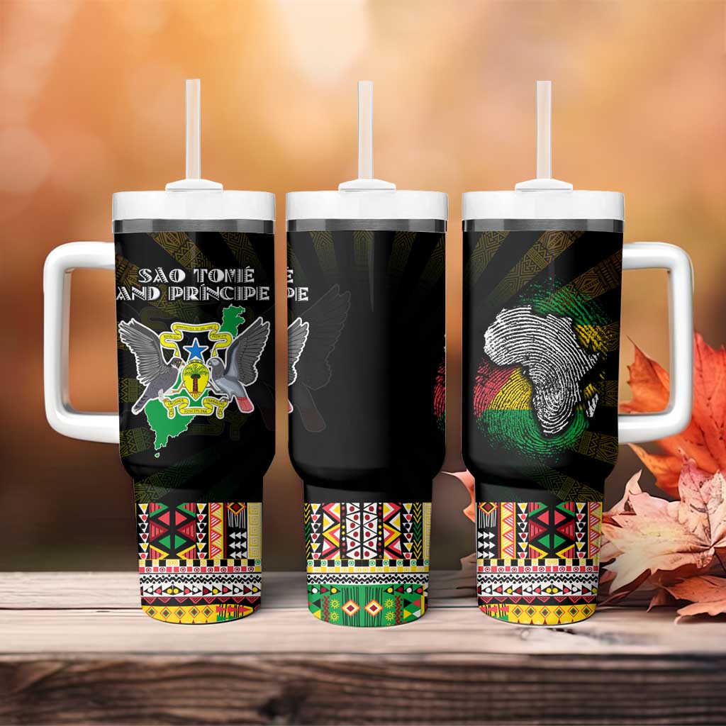 Sao Tome and Principe Roots Tumbler With Handle African Map in Fingerprint and Tribal Colors