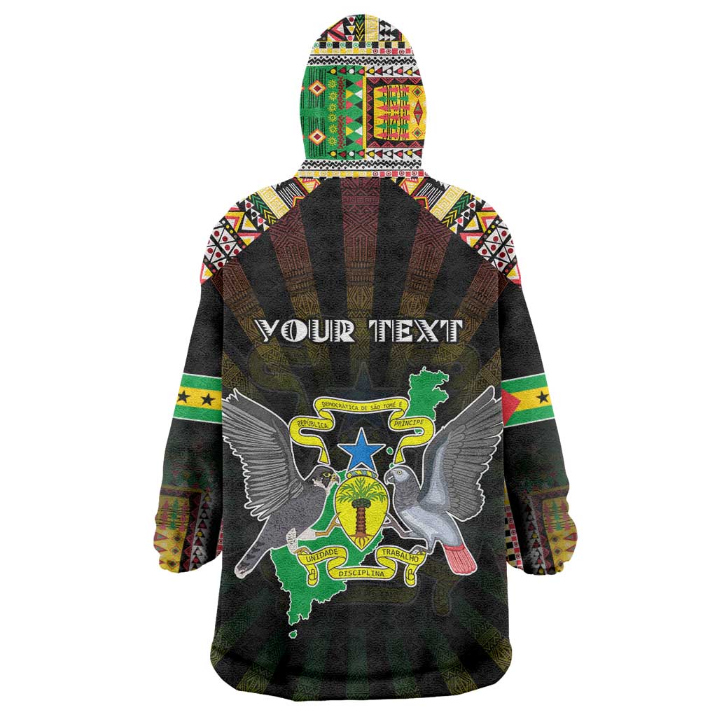 Personalized Sao Tome and Principe Roots Wearable Blanket Hoodie African Map in Fingerprint and Tribal Colors