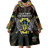 Personalized Sao Tome and Principe Roots Wearable Blanket Hoodie African Map in Fingerprint and Tribal Colors