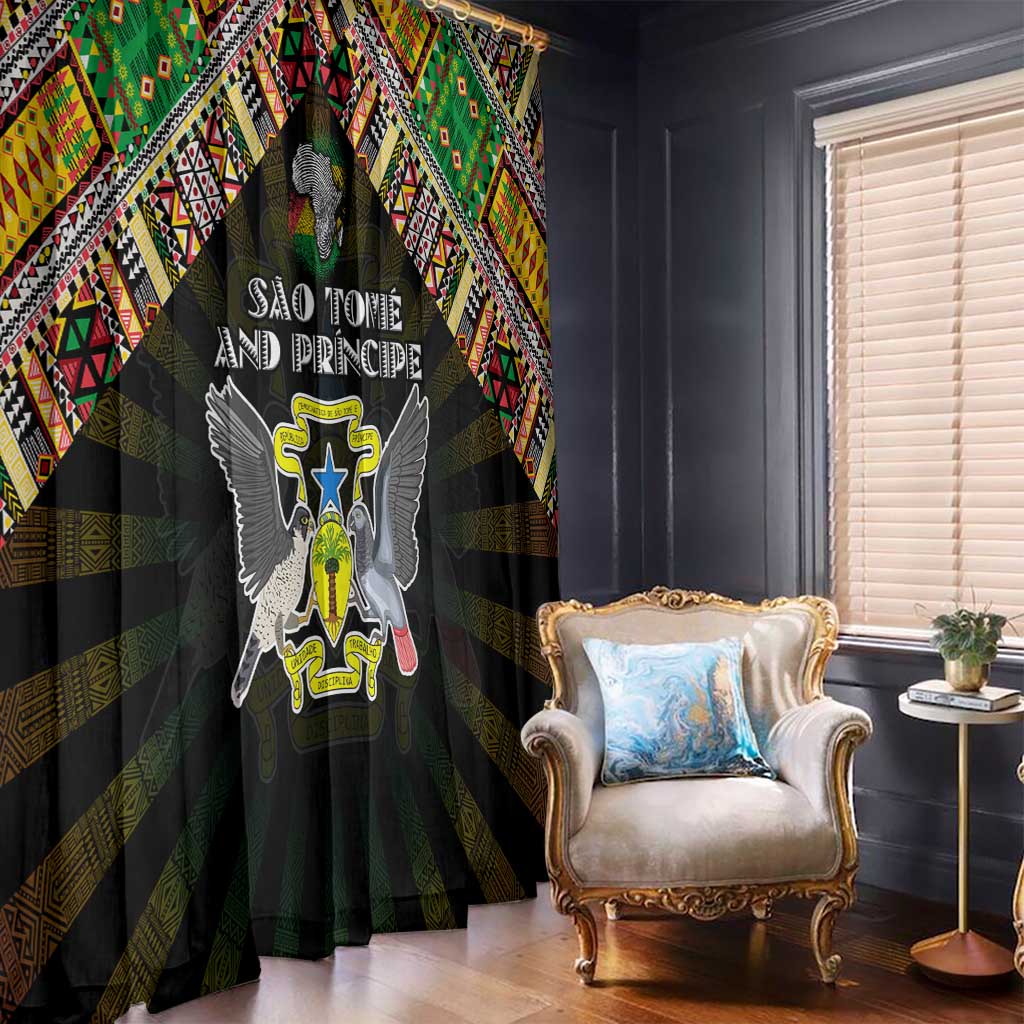 Sao Tome and Principe Roots Window Curtain African Map in Fingerprint and Tribal Colors