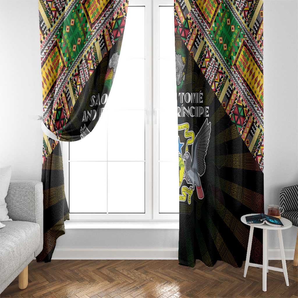 Sao Tome and Principe Roots Window Curtain African Map in Fingerprint and Tribal Colors