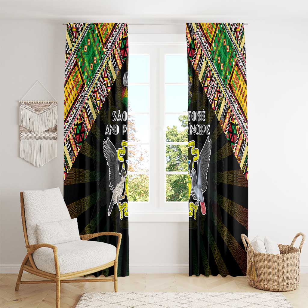 Sao Tome and Principe Roots Window Curtain African Map in Fingerprint and Tribal Colors