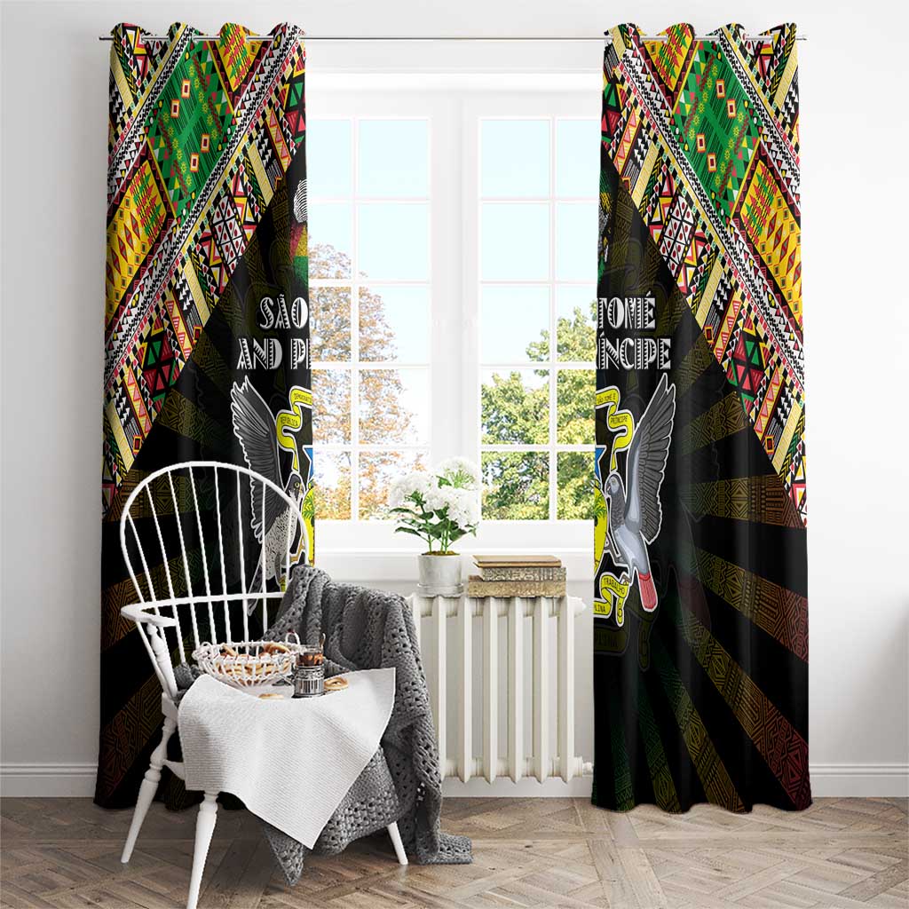 Sao Tome and Principe Roots Window Curtain African Map in Fingerprint and Tribal Colors
