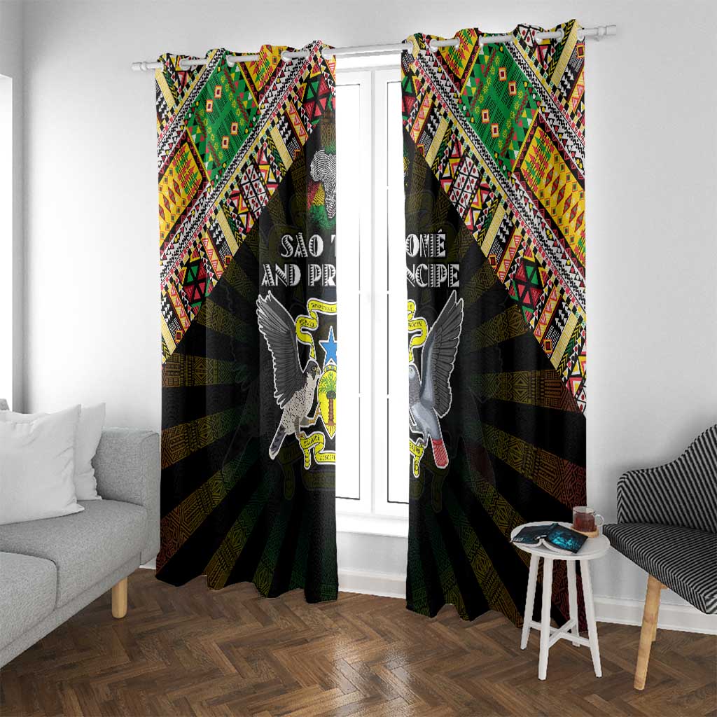 Sao Tome and Principe Roots Window Curtain African Map in Fingerprint and Tribal Colors