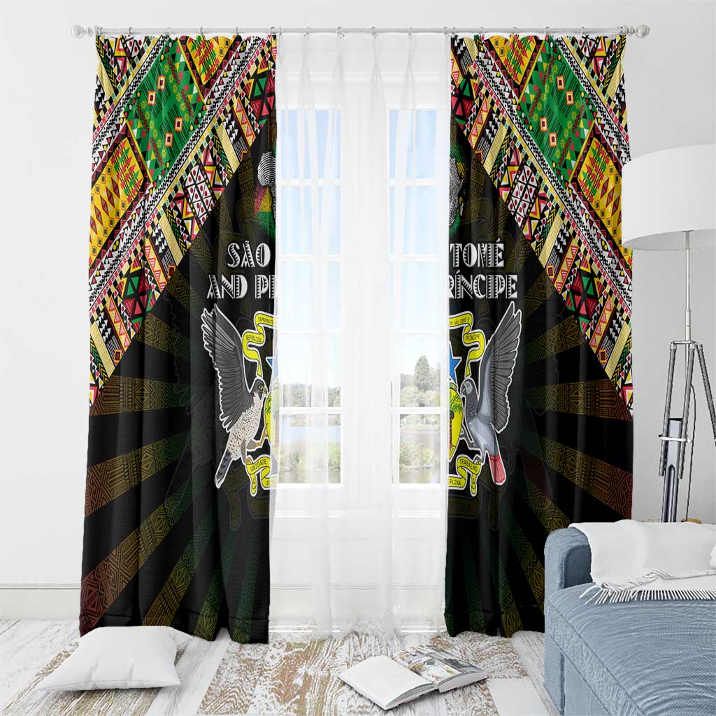 Sao Tome and Principe Roots Window Curtain African Map in Fingerprint and Tribal Colors