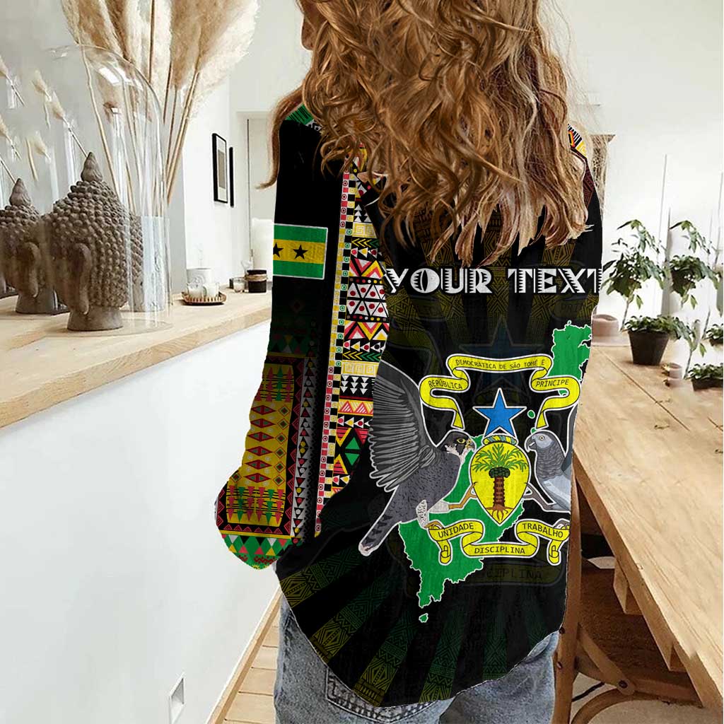 Personalized Sao Tome and Principe Roots Women Casual Shirt African Map in Fingerprint and Tribal Colors