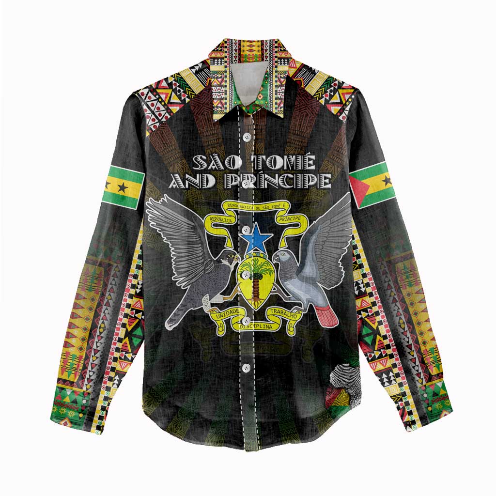 Personalized Sao Tome and Principe Roots Women Casual Shirt African Map in Fingerprint and Tribal Colors