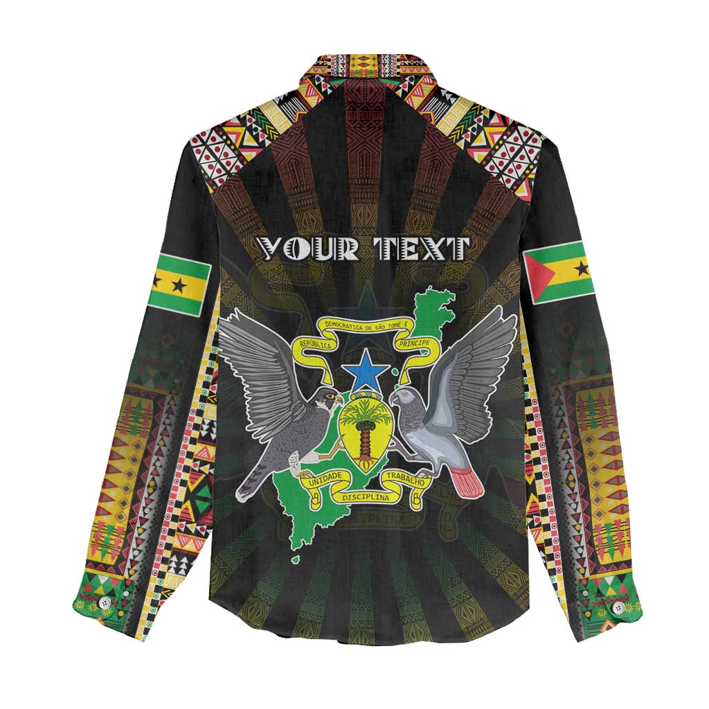 Personalized Sao Tome and Principe Roots Women Casual Shirt African Map in Fingerprint and Tribal Colors