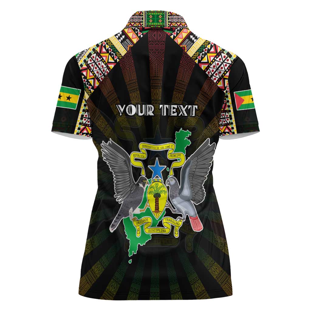 Personalized Sao Tome and Principe Roots Women Polo Shirt African Map in Fingerprint and Tribal Colors