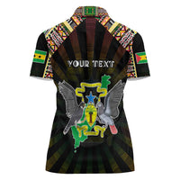 Personalized Sao Tome and Principe Roots Women Polo Shirt African Map in Fingerprint and Tribal Colors