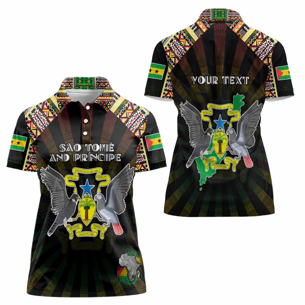 Personalized Sao Tome and Principe Roots Women Polo Shirt African Map in Fingerprint and Tribal Colors