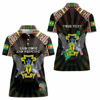 Personalized Sao Tome and Principe Roots Women Polo Shirt African Map in Fingerprint and Tribal Colors
