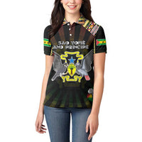 Personalized Sao Tome and Principe Roots Women Polo Shirt African Map in Fingerprint and Tribal Colors