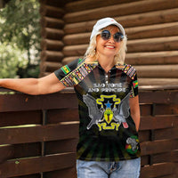 Personalized Sao Tome and Principe Roots Women Polo Shirt African Map in Fingerprint and Tribal Colors