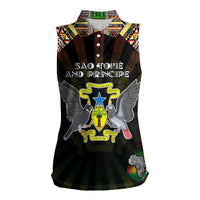 Personalized Sao Tome and Principe Roots Women Sleeveless Polo Shirt African Map in Fingerprint and Tribal Colors