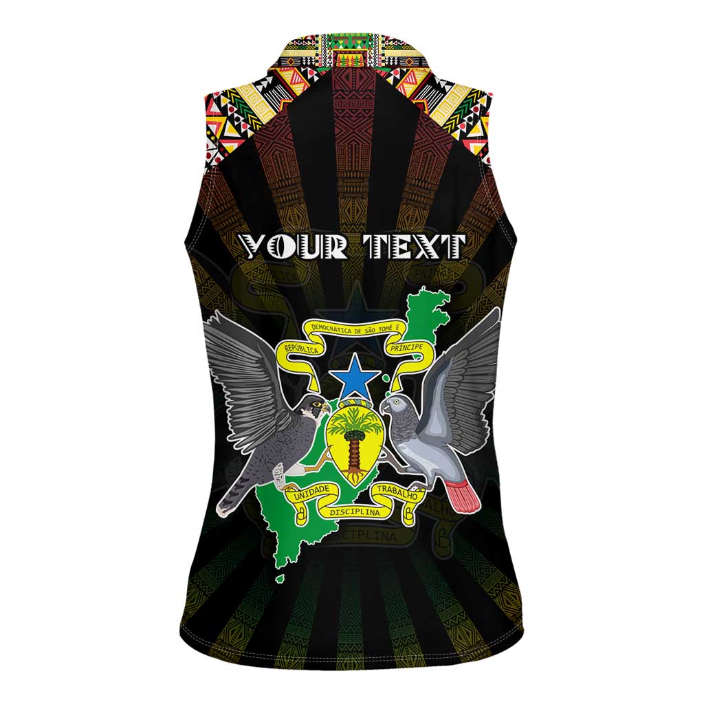 Personalized Sao Tome and Principe Roots Women Sleeveless Polo Shirt African Map in Fingerprint and Tribal Colors