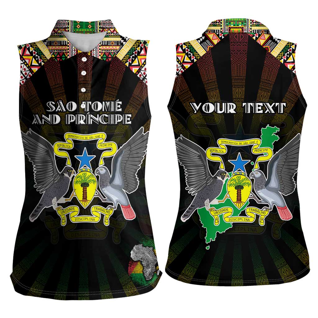 Personalized Sao Tome and Principe Roots Women Sleeveless Polo Shirt African Map in Fingerprint and Tribal Colors