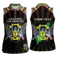 Personalized Sao Tome and Principe Roots Women Sleeveless Polo Shirt African Map in Fingerprint and Tribal Colors