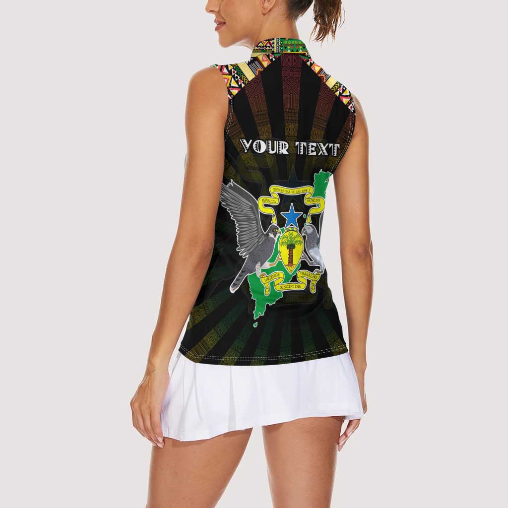 Personalized Sao Tome and Principe Roots Women Sleeveless Polo Shirt African Map in Fingerprint and Tribal Colors