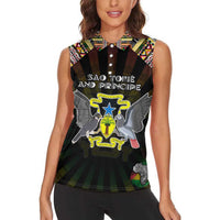 Personalized Sao Tome and Principe Roots Women Sleeveless Polo Shirt African Map in Fingerprint and Tribal Colors