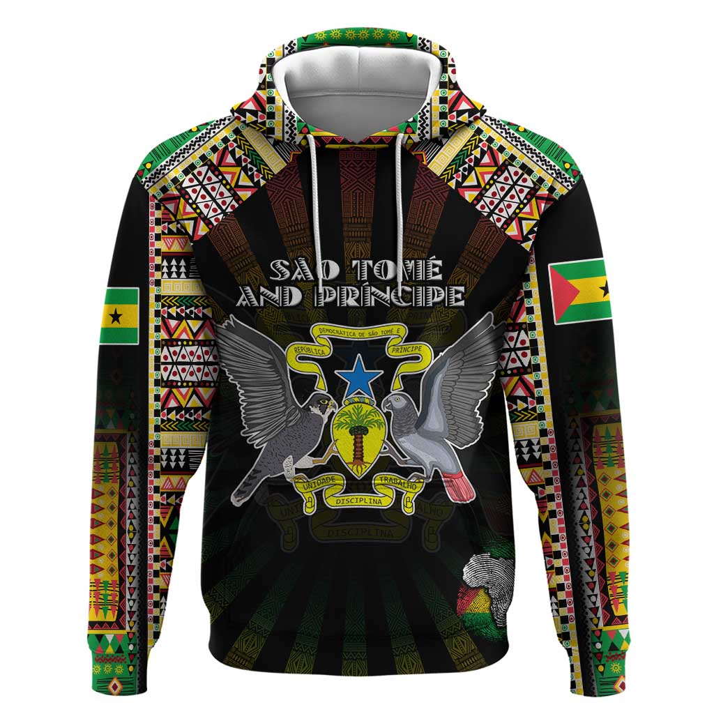 Personalized Sao Tome and Principe Roots Zip Hoodie African Map in Fingerprint and Tribal Colors