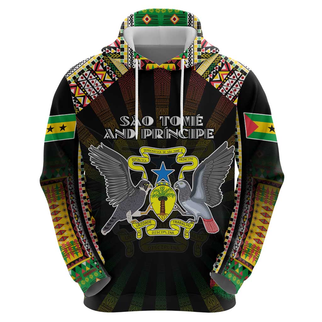 Personalized Sao Tome and Principe Roots Zip Hoodie African Map in Fingerprint and Tribal Colors