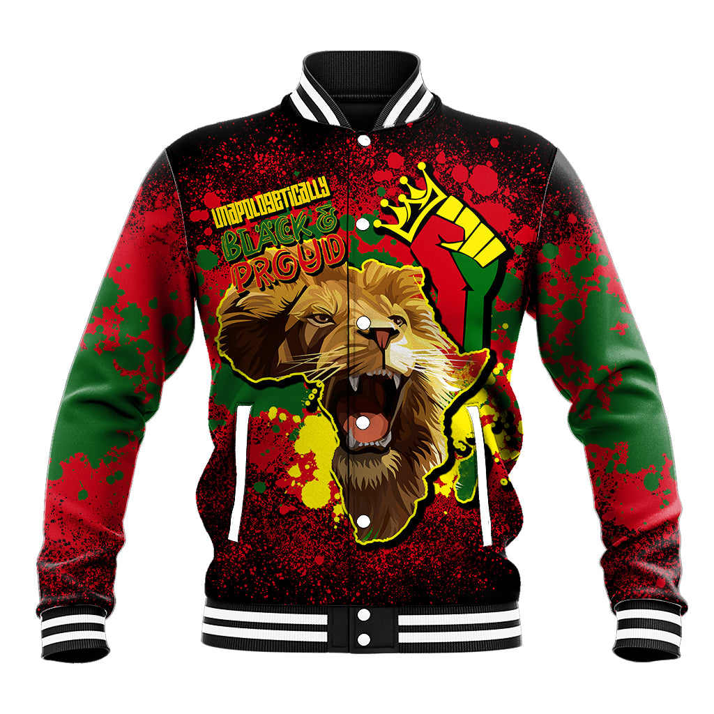 Unapologetically Black and Proud Baseball Jacket Africa Map with Lion - Wonder Print Shop