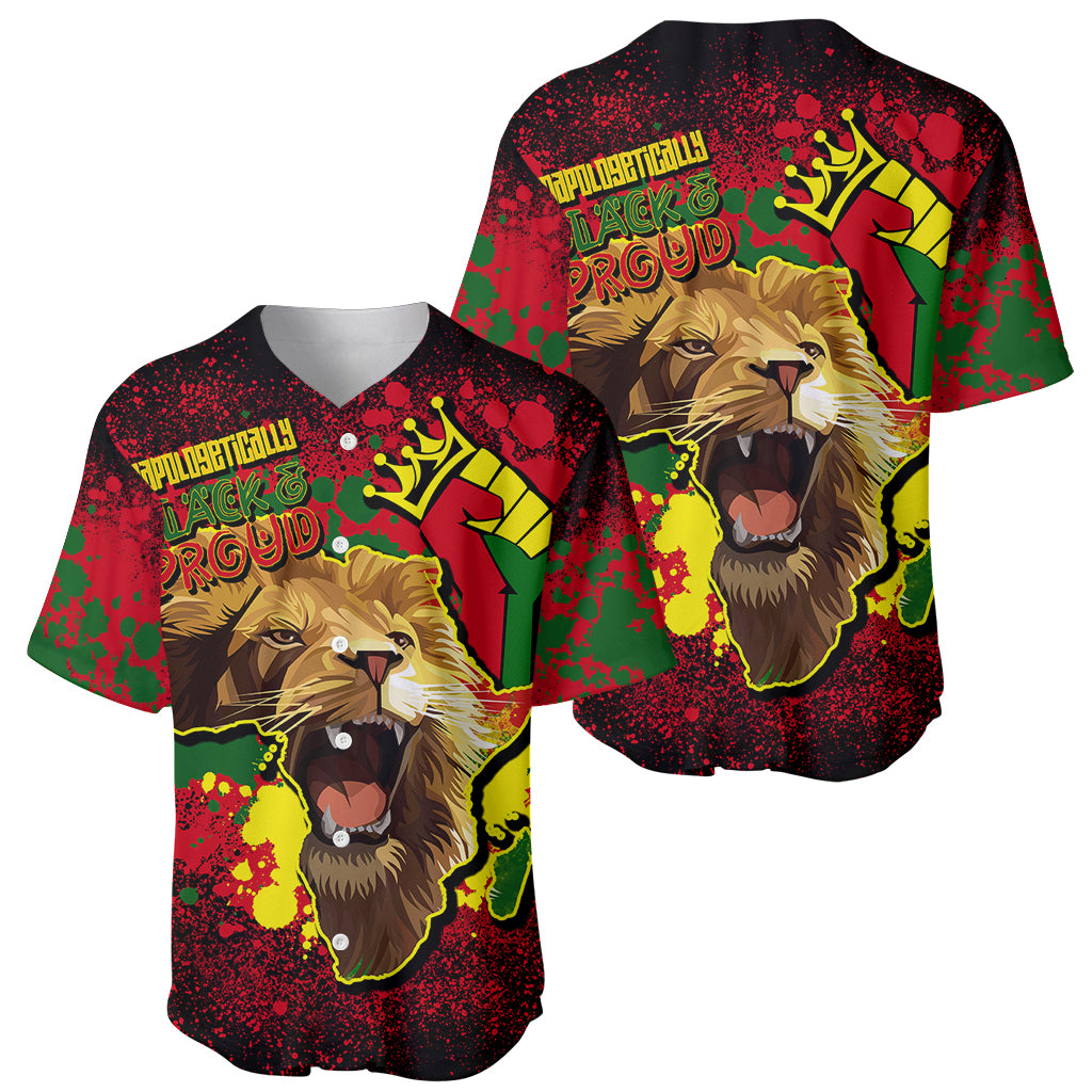 Unapologetically Black and Proud Baseball Jersey Africa Map with Lion - Wonder Print Shop
