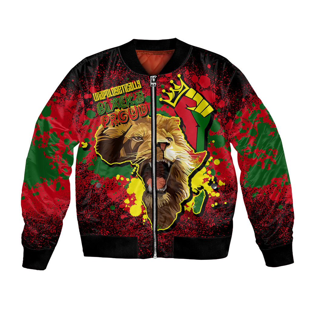 Unapologetically Black and Proud Bomber Jacket Africa Map with Lion - Wonder Print Shop