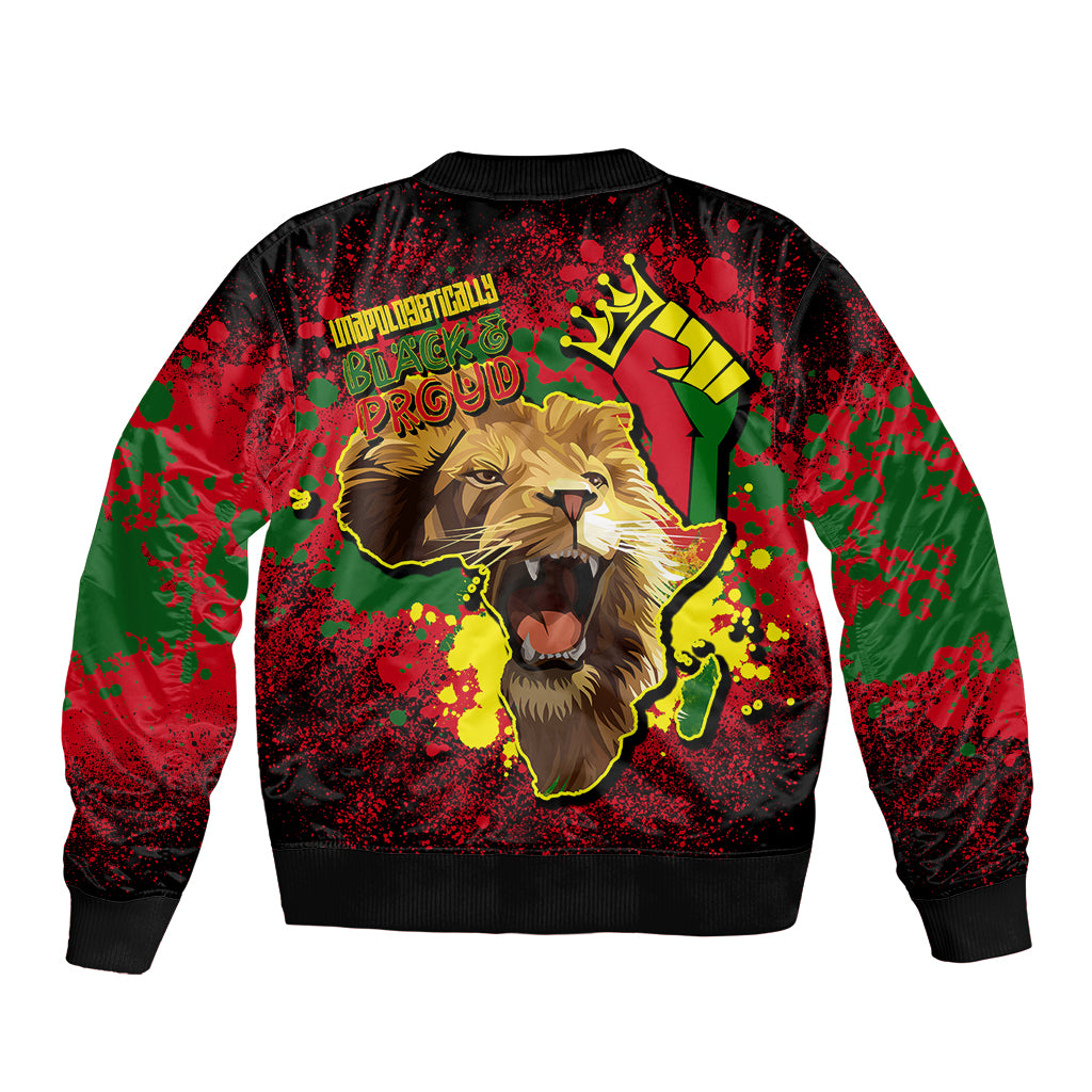 Unapologetically Black and Proud Bomber Jacket Africa Map with Lion - Wonder Print Shop