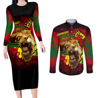 Unapologetically Black and Proud Couples Matching Long Sleeve Bodycon Dress and Long Sleeve Button Shirts Africa Map with Lion - Wonder Print Shop
