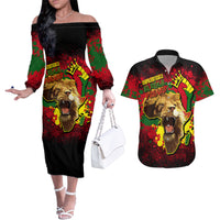 Unapologetically Black and Proud Couples Matching Off The Shoulder Long Sleeve Dress and Hawaiian Shirt Africa Map with Lion - Wonder Print Shop
