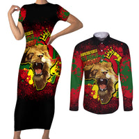 Unapologetically Black and Proud Couples Matching Short Sleeve Bodycon Dress and Long Sleeve Button Shirts Africa Map with Lion - Wonder Print Shop