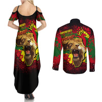 Unapologetically Black and Proud Couples Matching Summer Maxi Dress and Long Sleeve Button Shirts Africa Map with Lion - Wonder Print Shop