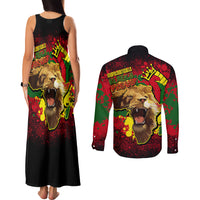 Unapologetically Black and Proud Couples Matching Tank Maxi Dress and Long Sleeve Button Shirts Africa Map with Lion - Wonder Print Shop