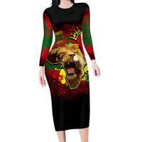 Unapologetically Black and Proud Family Matching Long Sleeve Bodycon Dress and Hawaiian Shirt Africa Map with Lion - Wonder Print Shop