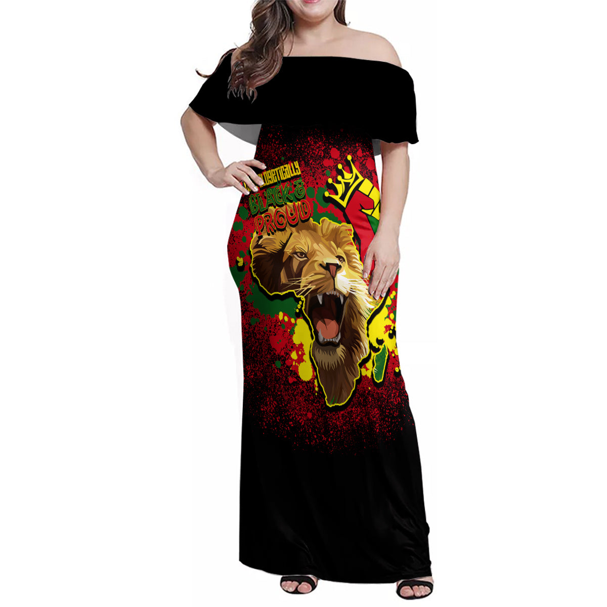 Unapologetically Black and Proud Family Matching Off Shoulder Maxi Dress and Hawaiian Shirt Africa Map with Lion - Wonder Print Shop