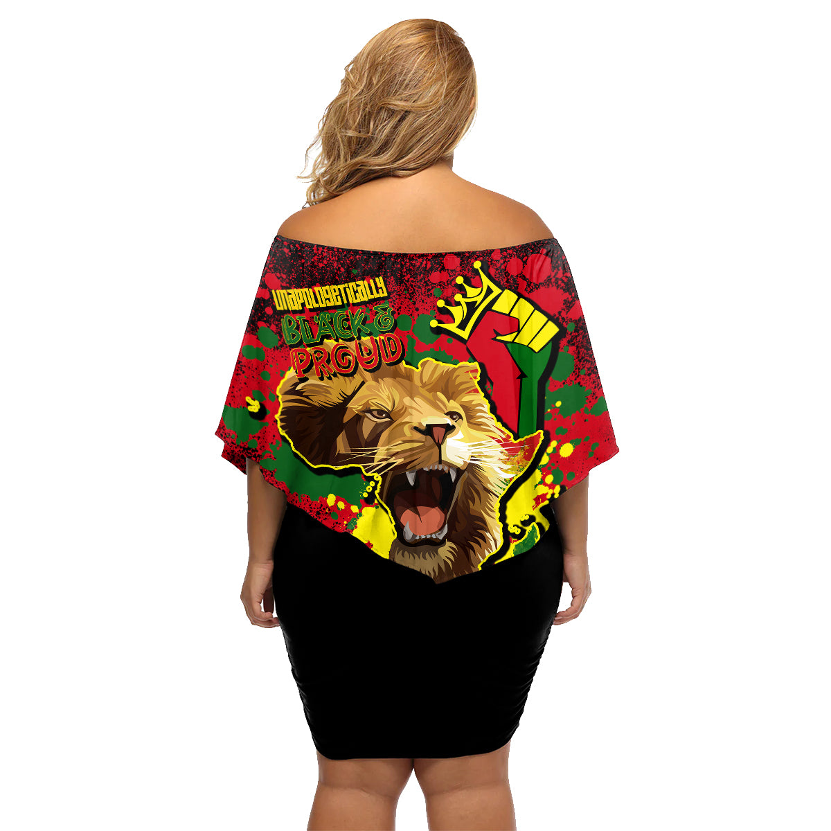 Unapologetically Black and Proud Family Matching Off Shoulder Short Dress and Hawaiian Shirt Africa Map with Lion - Wonder Print Shop